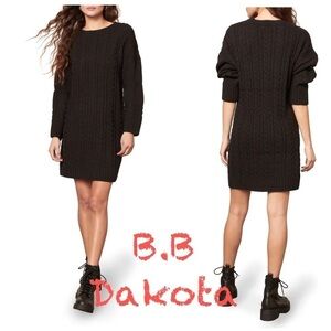 BB DAKOTA Miss Mood Long Sleeve Sweater Dress In Black. Chunky knit, winter